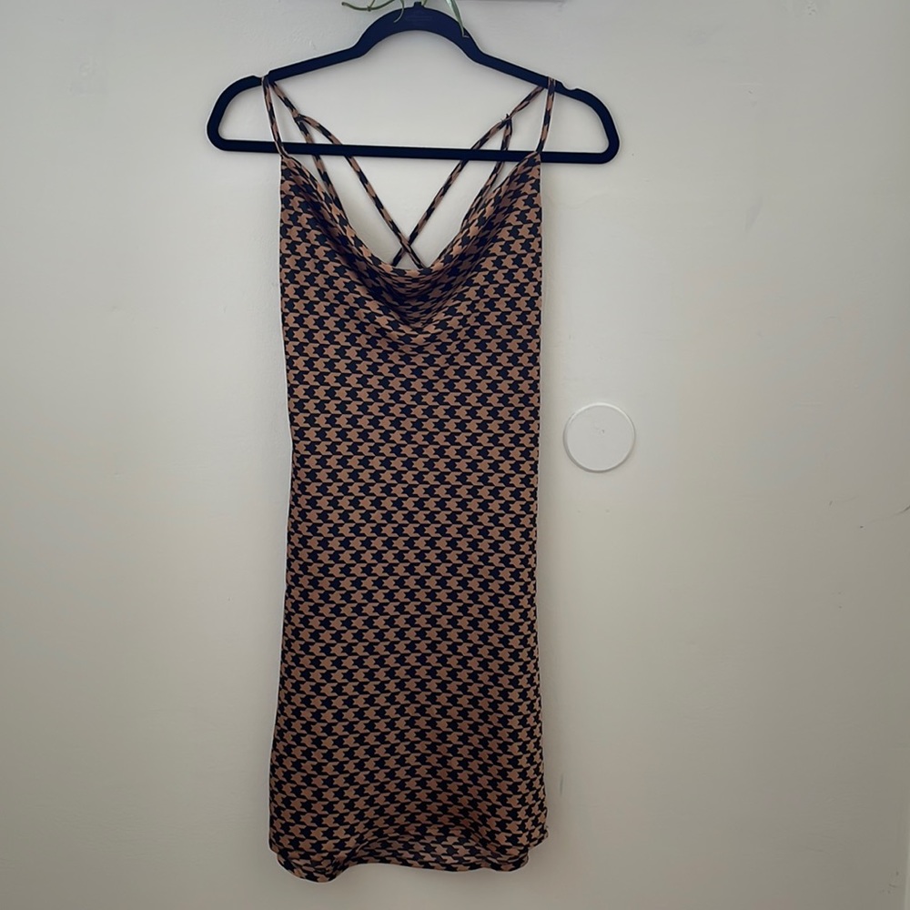 Houndstooth Cowl Neck Dress